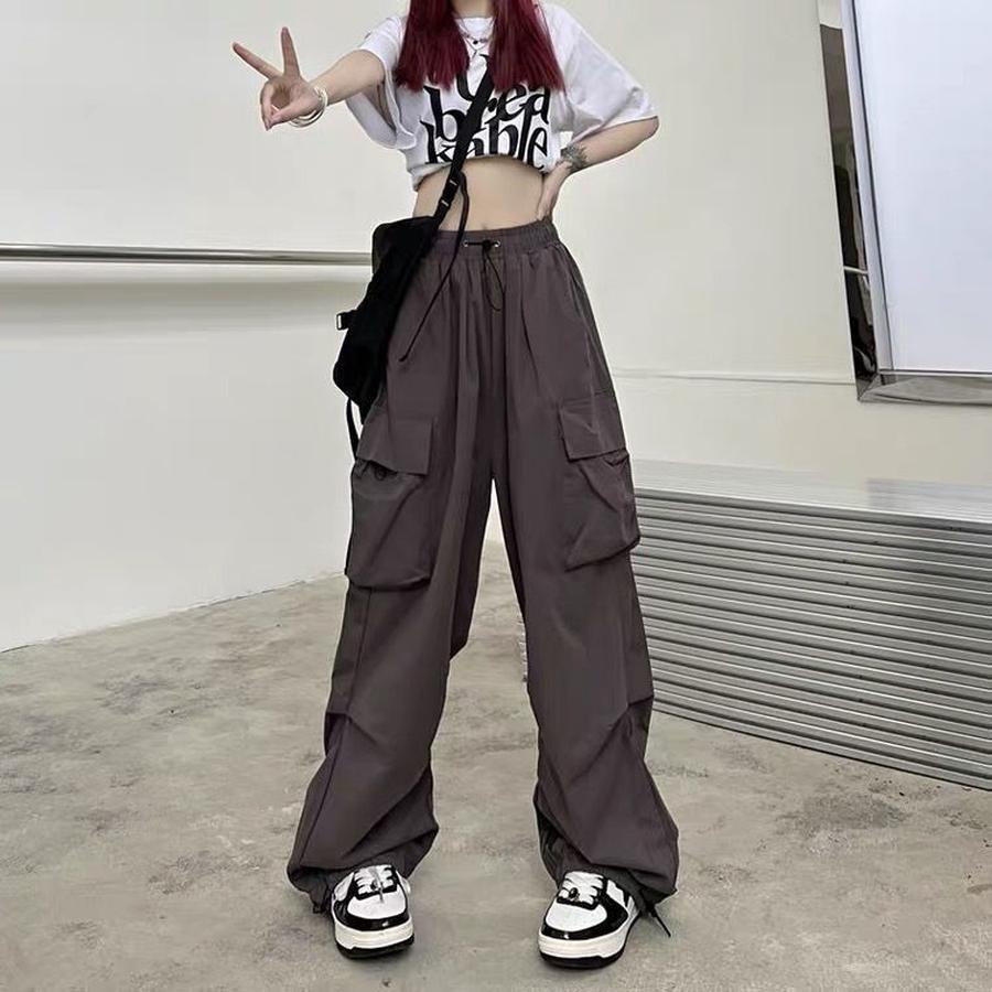 Streetwear Workwear Pants Women Summer Loose Wide Leg Cargo Pants with Large Pockets