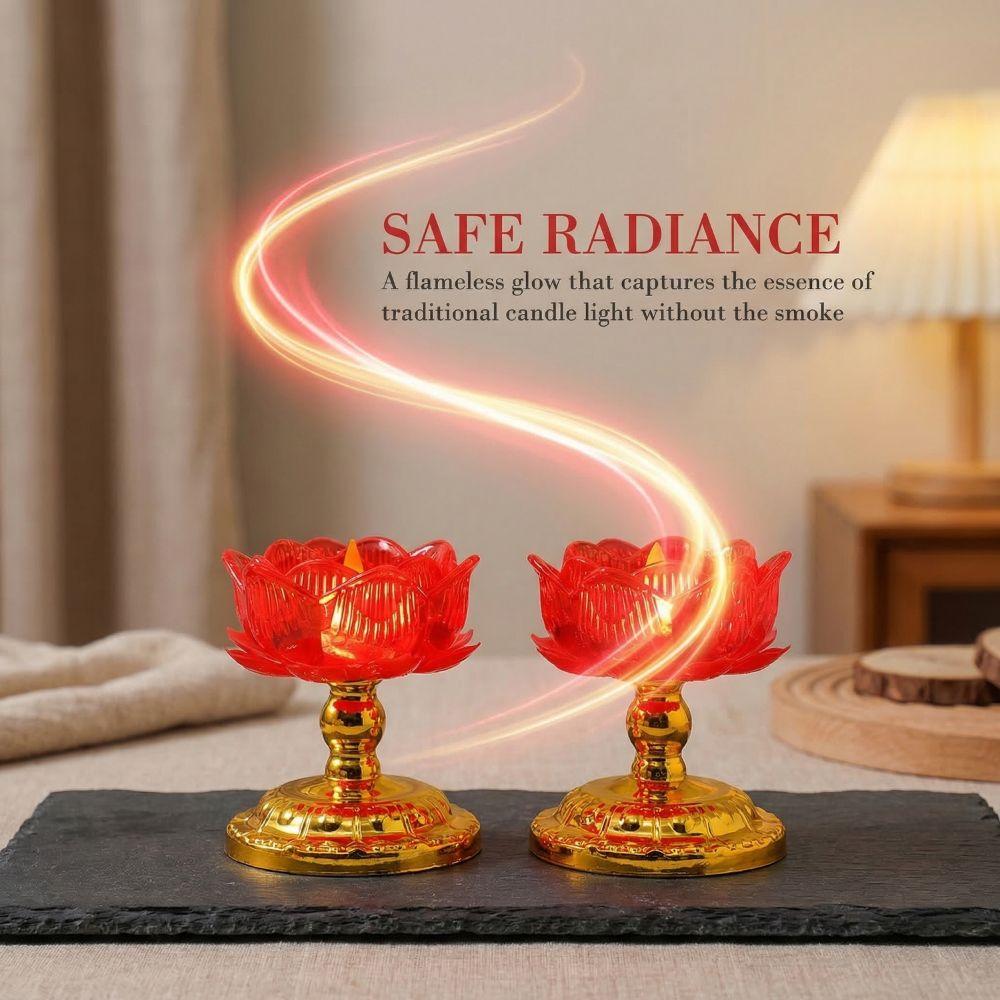 2Pcs Creative Electronic Incense Burner Set Lotus Shaped Battery Operated Swing Flameless Candles Waterproof Decorative