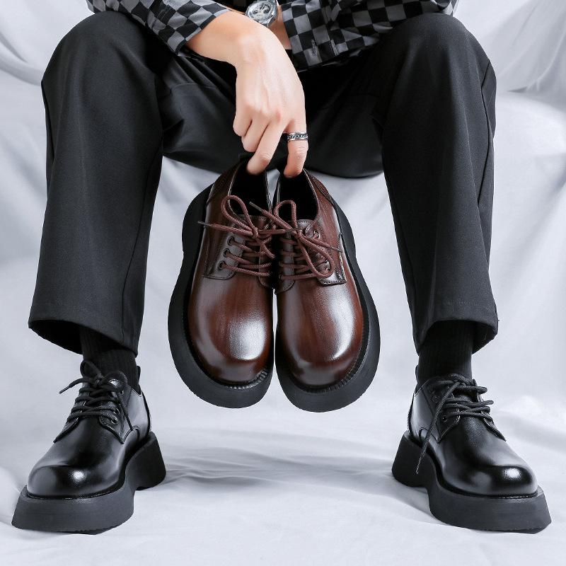 Spring new British style trend casual small leather shoes men's retro big head leather shoes platform men's shoes 2881-R