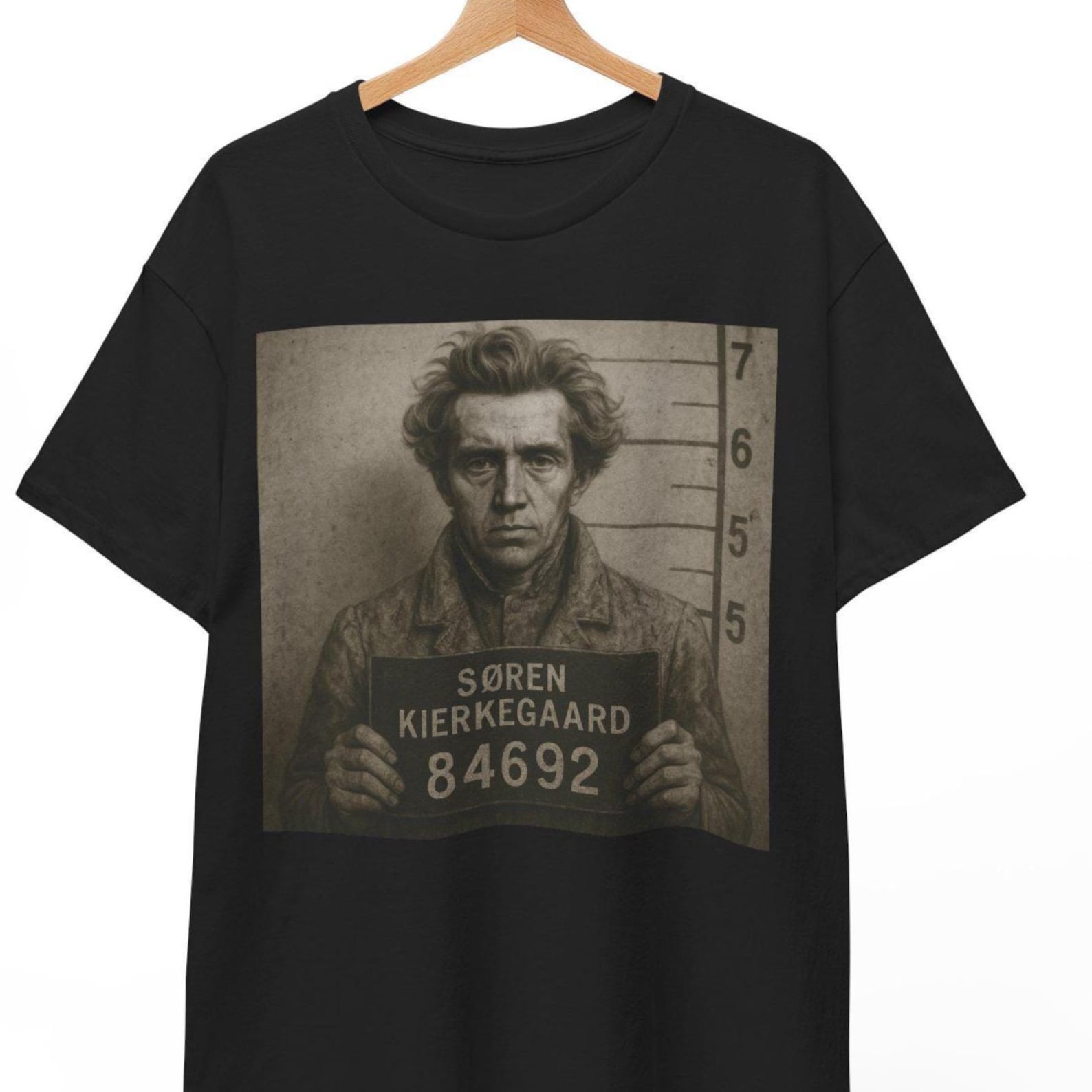 Soren Kierkegaard Mugshot T-Shirt: Funny Philosopher Gift S