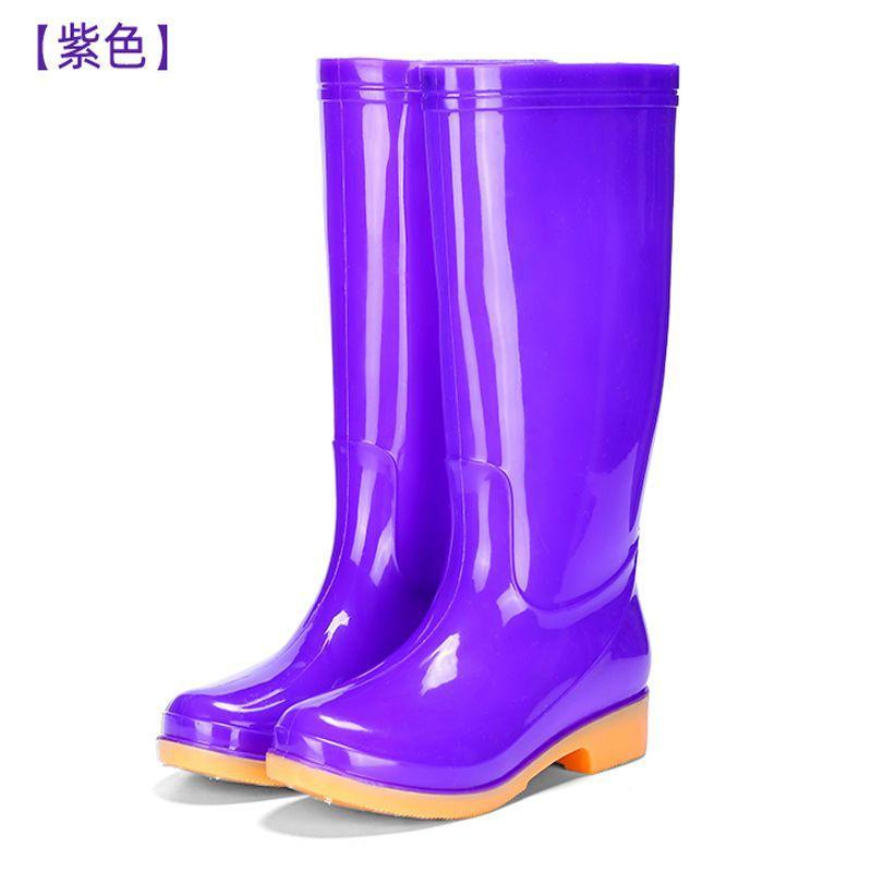 High tube rain shoes women's fashion outer wear non-slip and anti-platform rubber shoes adult long velvet soft-soled rain boots