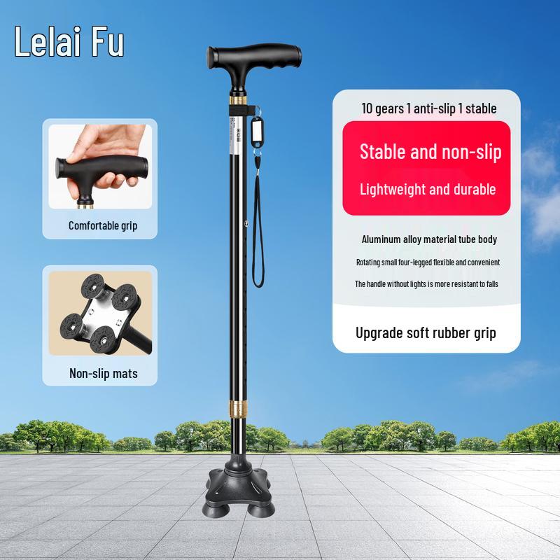 Lelaifu Adjustable Aluminum Quad Walking Cane черный