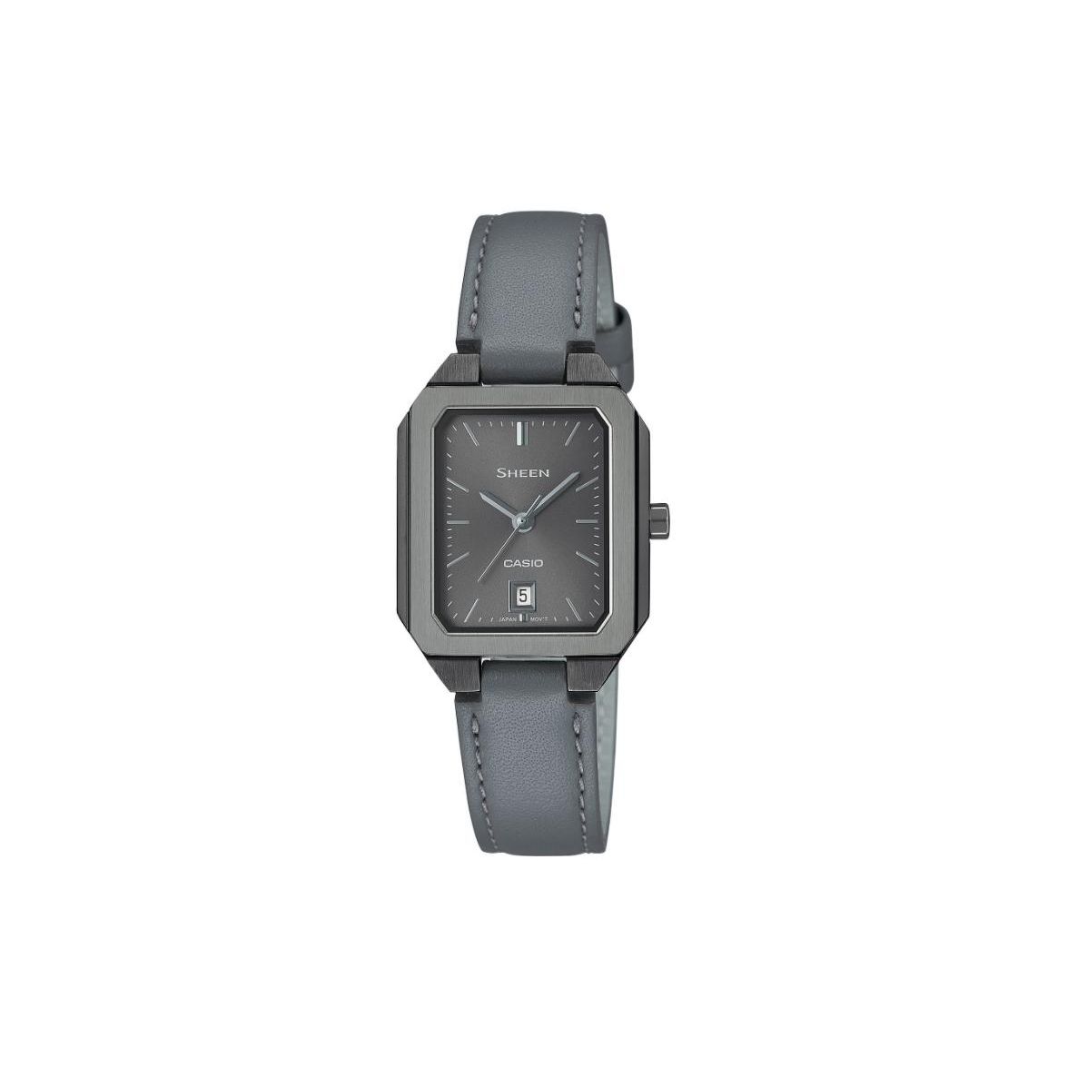 Casio 50M Water Resistant Quartz Movement Leather Strap Watch Women watches Gray SHE-4555BL-8AUPRC Gray Strap
