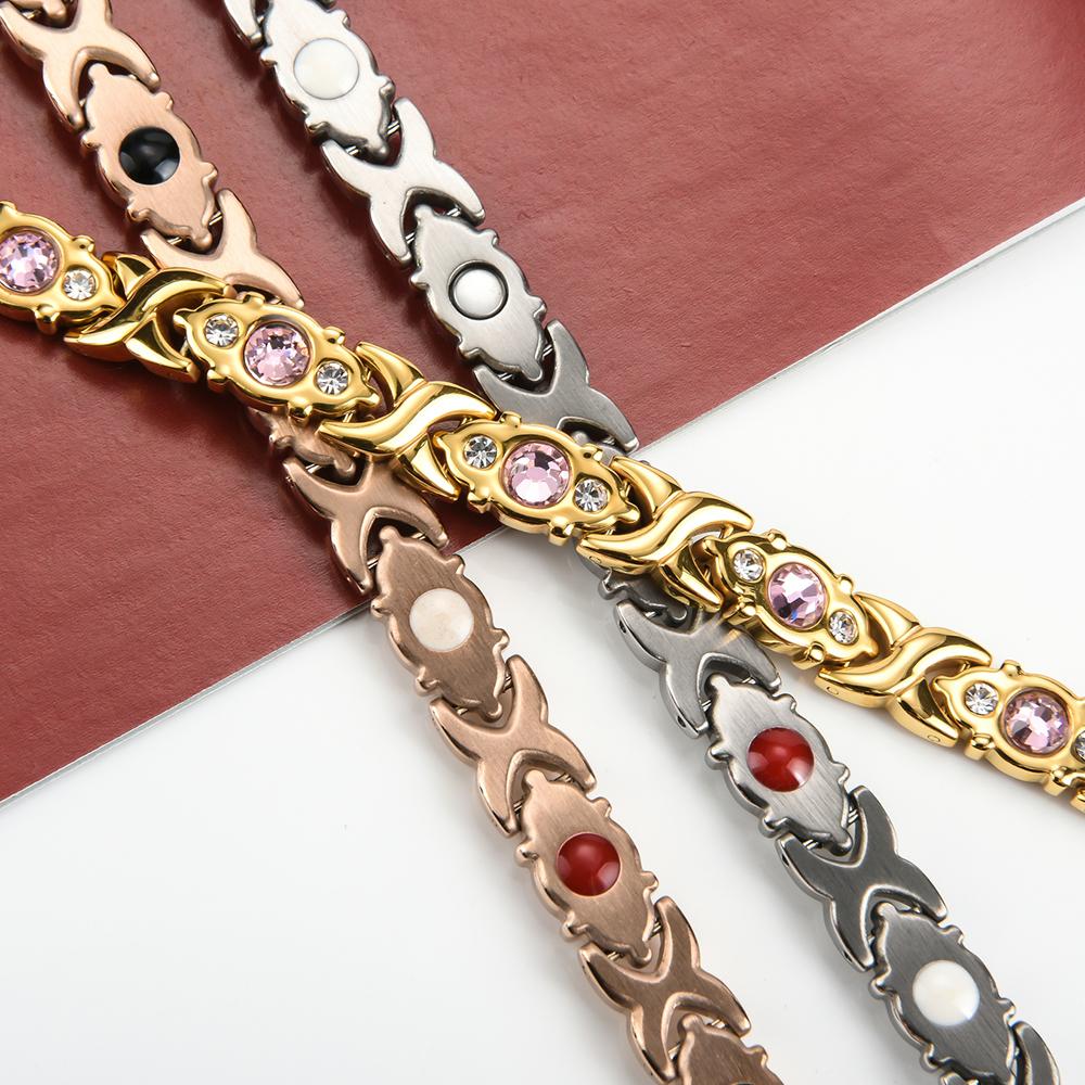 Magnetic Bracelet for Women Man Rose Gold Color Stainless Steel Energy Germanium Hematite Hand Bracelets Ladies Jewelry