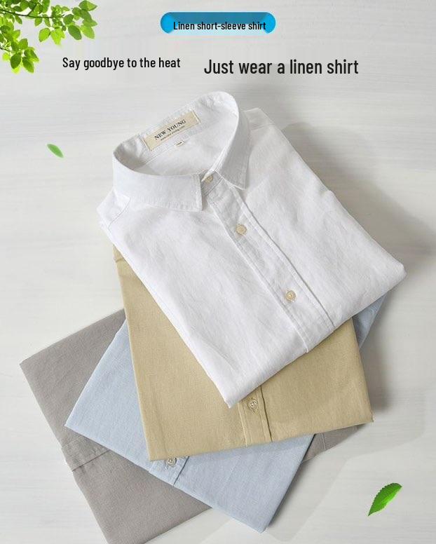 Men's Short Sleeve Breathable White Linen Shirt