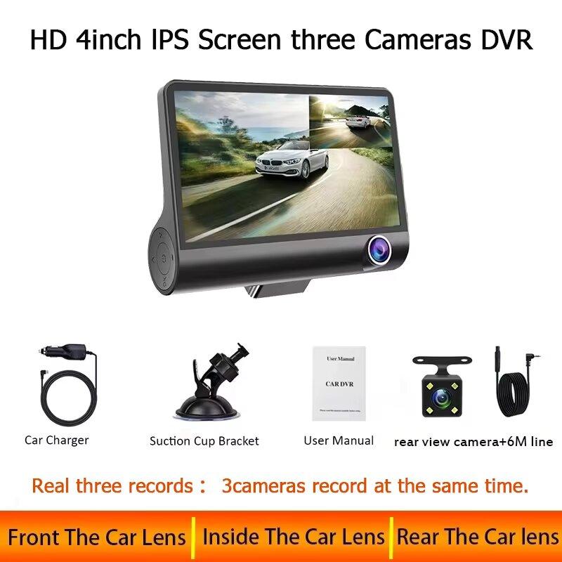 DashCam Car 3Cameras DVR 4Inch Fhd 1080P Auto Video Recorder Dual-Lens With Rear View Camera Night Vison Registrator Black Box