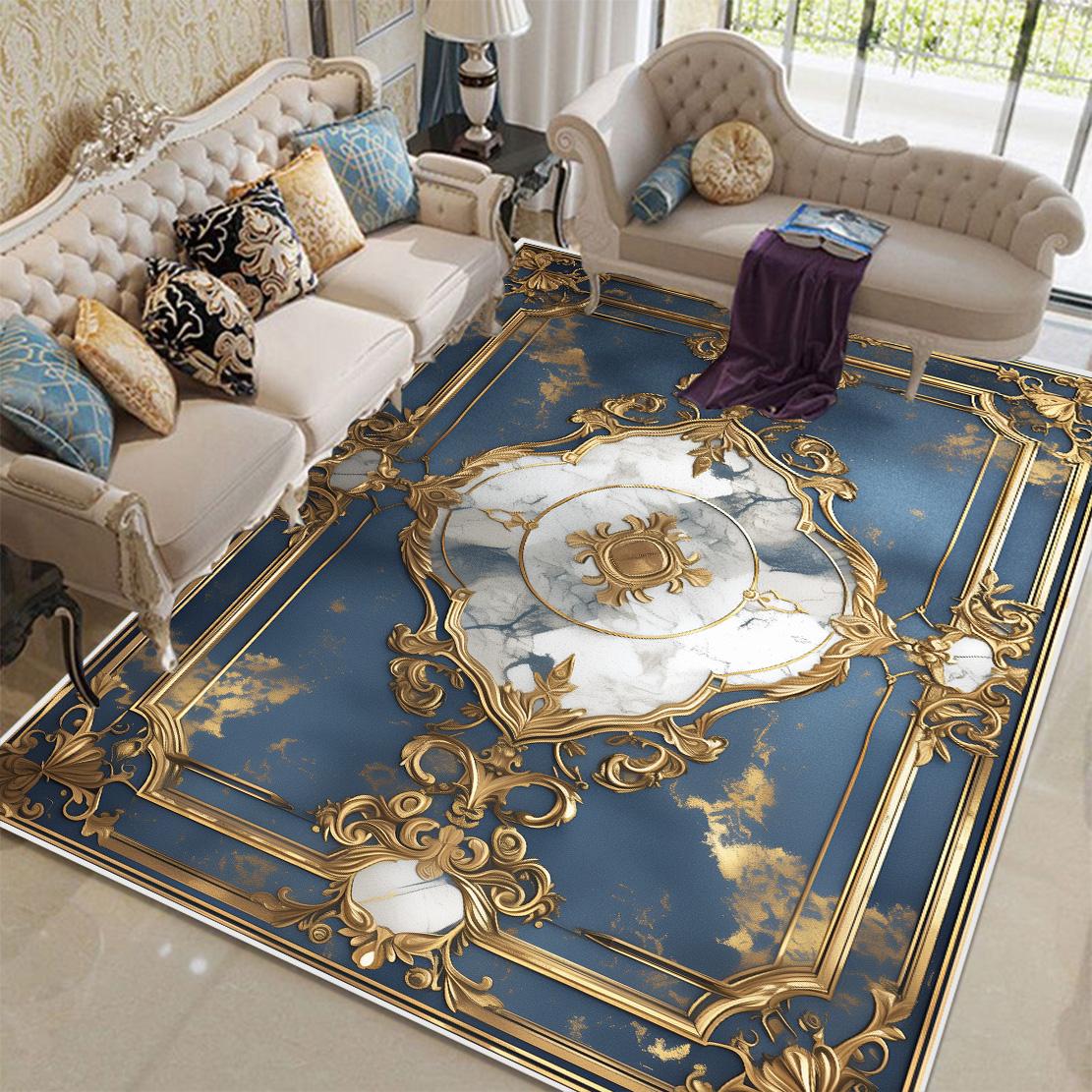 

European Style Blue Area Rug – Large Non-Slip Soft Carpet for Living Room or Bedroom – Luxury Home Decor Floor Mat 60*90cm