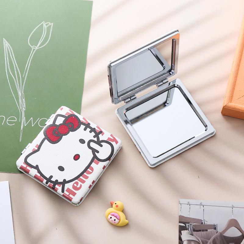 Seria Sanrio Hello Kitty Kawaii Kreskówka Anime Ramka Skóra PU Dziewczęce Serce Mini Składane Mini Dwustronne Lustro Prezent Świąteczny