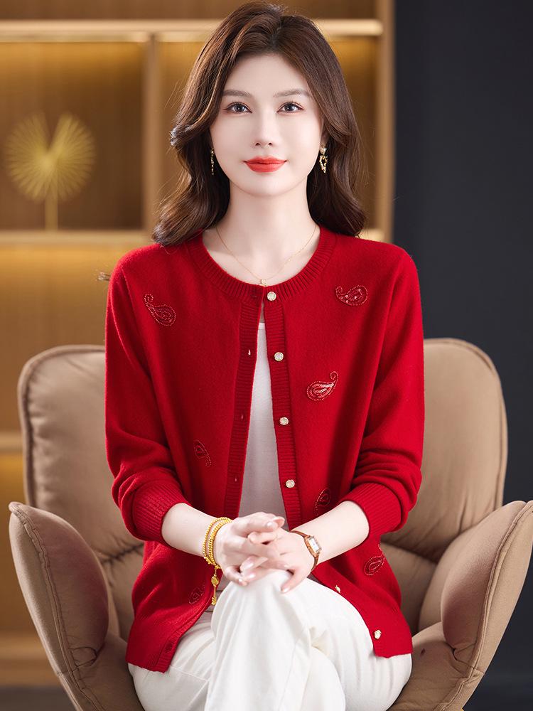 Damen 100% Woll-Cardigan-Mantel - Herbst/Winter 2025 Kollektion, Perfekt für Mittelalte & Ältere, Locker sitzender Pullover.