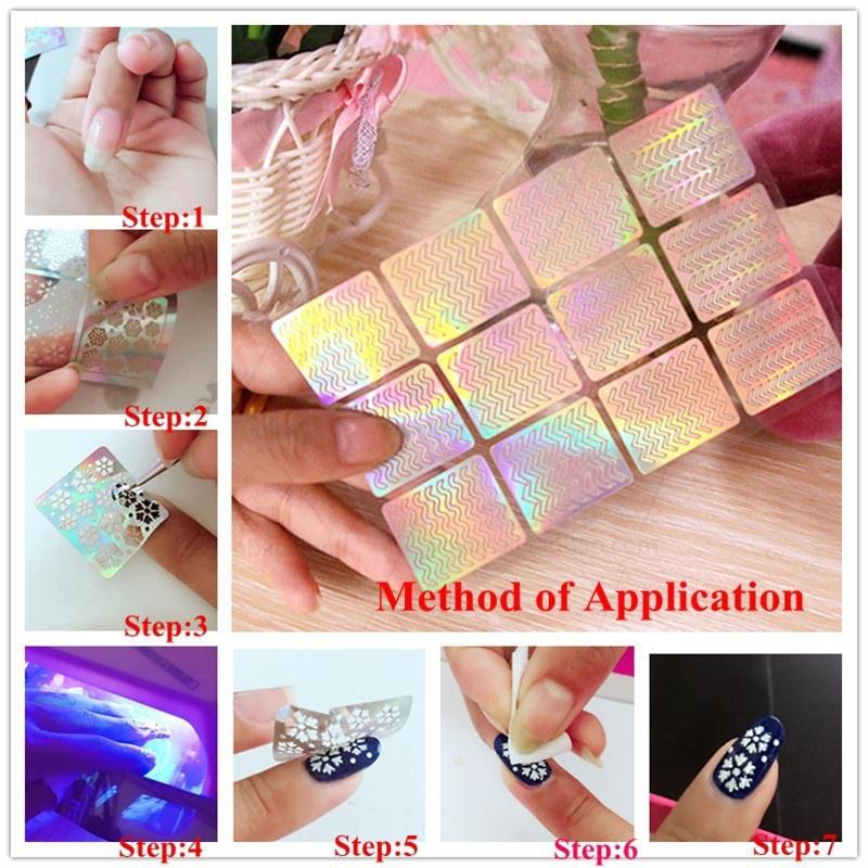 

6 листов винилового трафарета для дизайна ногтей, направляющая наклейка, маникюрная наклейка