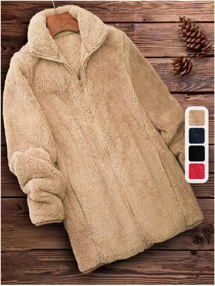 

Однотонное пальто-тедди на молнии, повседневная зимняя верхняя одежда с длинным рукавом, женская одежда 2XL хаки