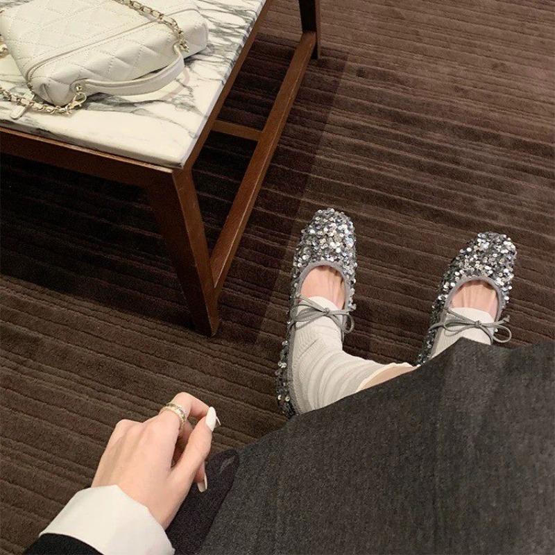 

Designer Glitter Women Ballet Loafer Shoes Fashion Shallow Slip On Flats Ladies Comfort Spring Autumn Concise Zapatos De Mujer 35 серебряный