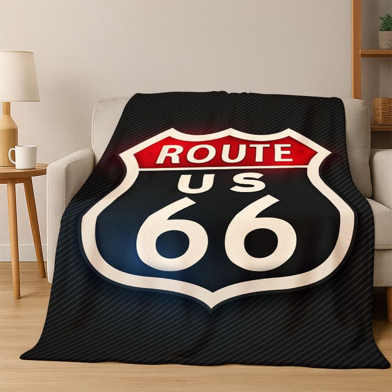 Retro Route66 Amerika Mutter der Straßen Schild Flanelldecke Weiche Warme Überwurfdecke für Schlafzimmer Wohnzimmer Bett Reise Camping Picknick