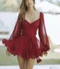 2026 Spring Women's Hollow Lantern Sleeve V-Neck Off-the-Shoulder Mini Dress