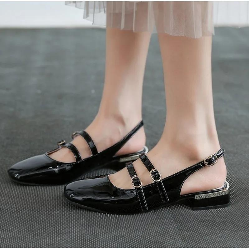 Ženy Sandály Letní Boty Žena Ploché Dvojitá přezka Boty Mary Janes Lakovaná kůže Šaty Boty Popruh Zapatos Mujer