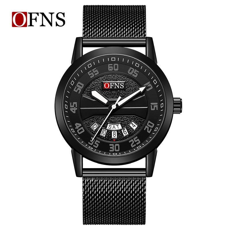 OFNS Men's Dual Calendar Waterproof Quartz Watch – Trendy, Simple Design with Large Round Dial