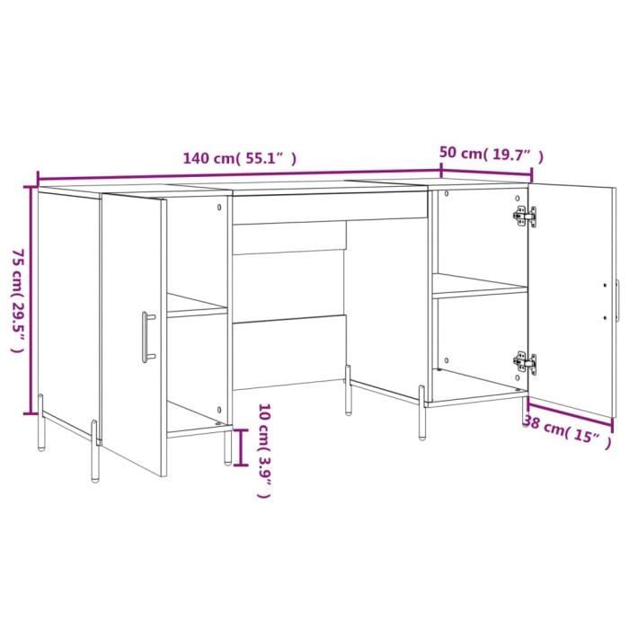 VidaXL Bureau gris béton 140x50x75 cm bois d'ingénierie 829560