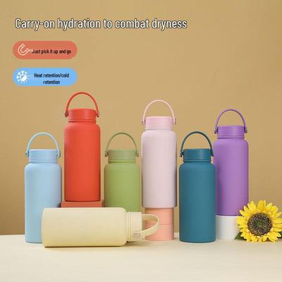 1L Large Capacity Wide Mouth Rubber Paint Thermos Cup - Easy To Clean, American Style, Fashionable Student Water Bottle