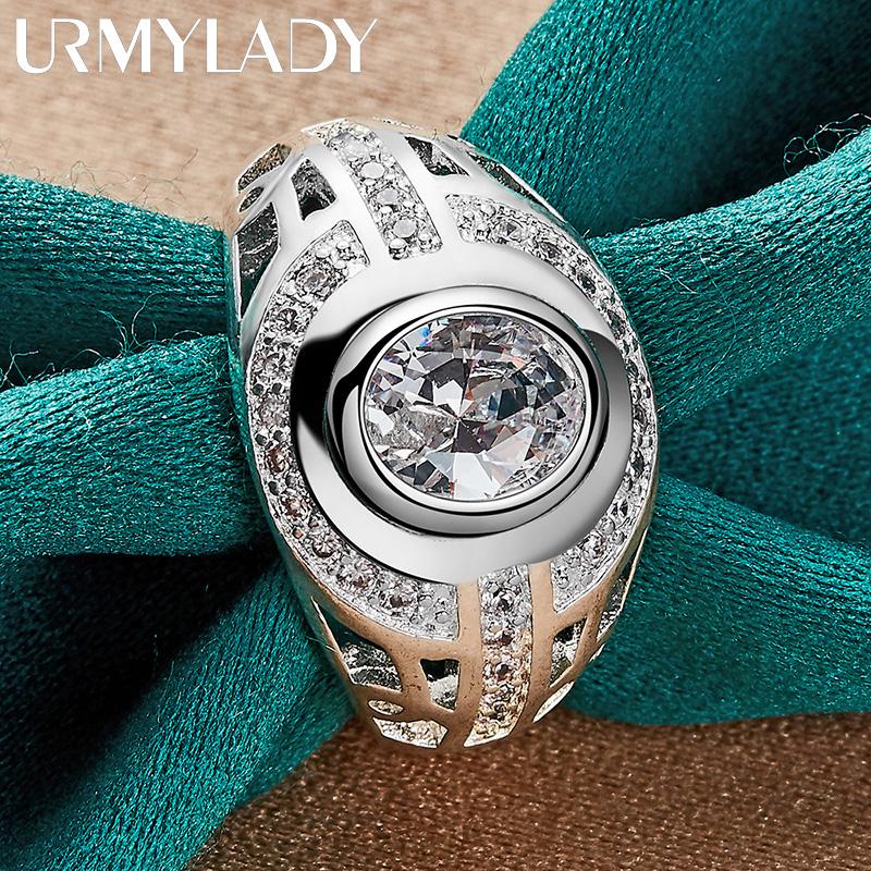 Orologio URMYLADY Argento Sterling 925 Zircone Rotondo Anello 6-10 Per Donne Gioielli Moda Charm