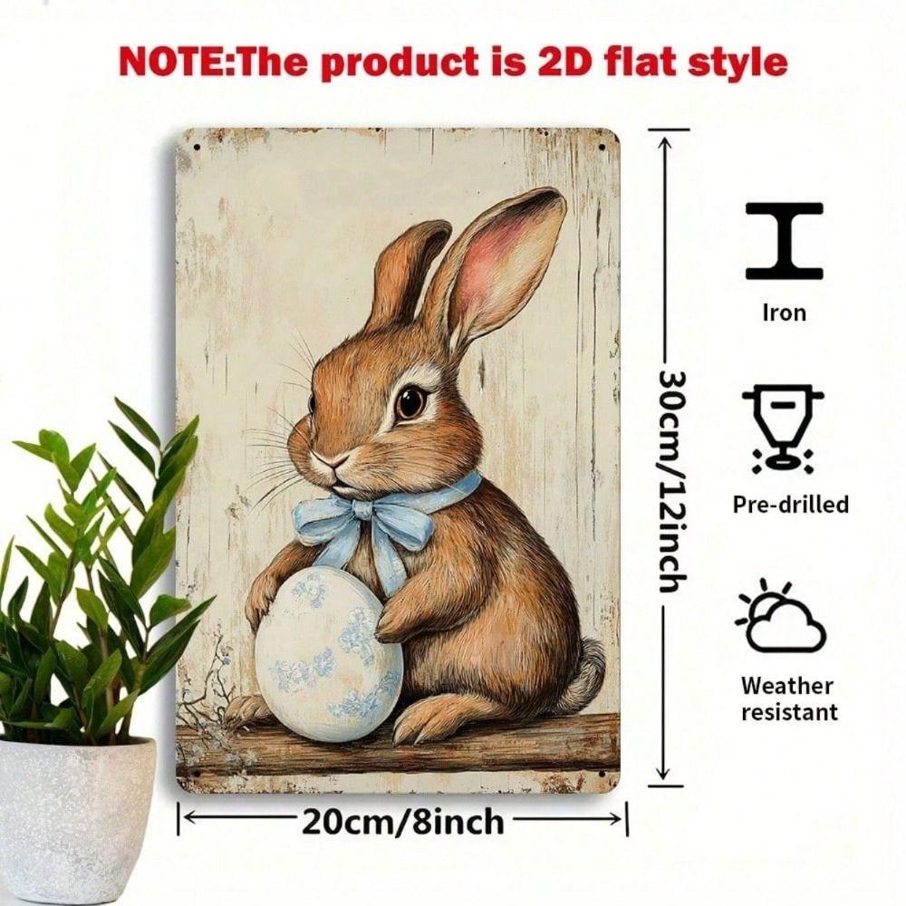 Vintage Easter Bunny Metal Tin Sign Wall Art Decor