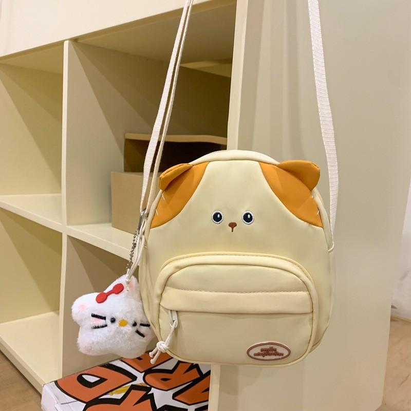 Cute Cat Mini Shoulder Bag With Nylon Material And Zipper Closure For Daily Casual Use