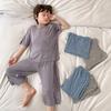 Sommer Minimalistischer Junge Hauskleidung Einfarbige Lockere und Bequeme Leichte Nachtwäsche Lässiges Zweiteiliges Set für Kinder