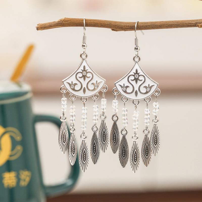 Classical Ethnic Drop Glaze Geometric Earrings for Women Vintage Texture Beaded Dangle Earring Daily Vacation Jewelry