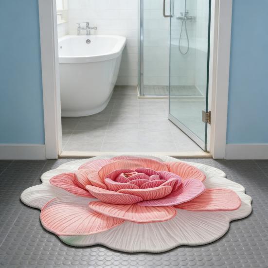Tapis de sol 3D à fleurs Yousheng Absorbant Séchage rapide Irrégulier Moelleux Floral Lavable Antidérapant Salon Chambre Salle de bain Cuisine Décoration