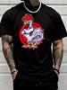Unisex White Crew Neck Tee Cool Rooster Circle Graphic Print Loose Oversized Short Sleeve Unisexs Streetwear Summer Casual Basic Top