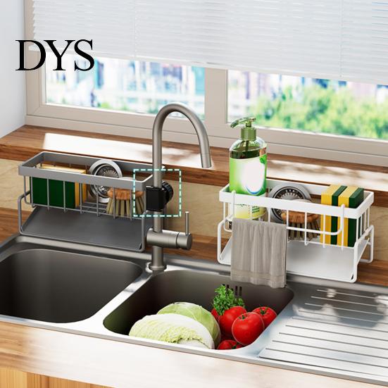 Compact Kitchen Storage Rack Sink Caddy Sponge Holder with Draining Tray Strong Load-Bearing Space-saving Solution Corrosion-Resistant Hollow