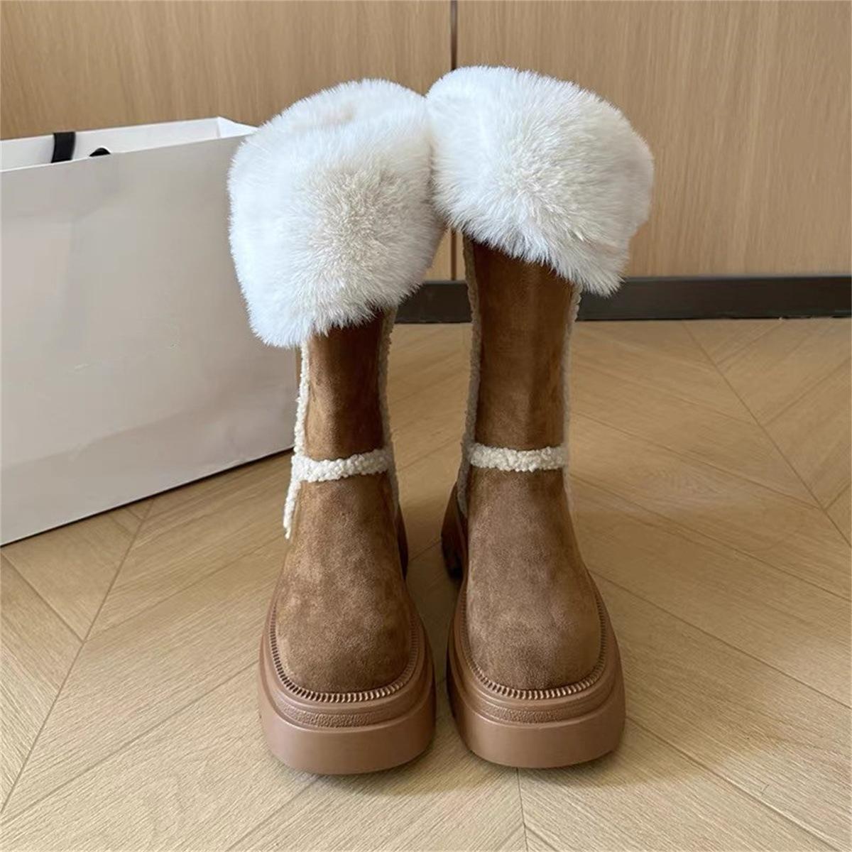 

Super fire gray thick-soled long snow boots women s winter plush warm fluffy cotton boots shoes 40 коричневий