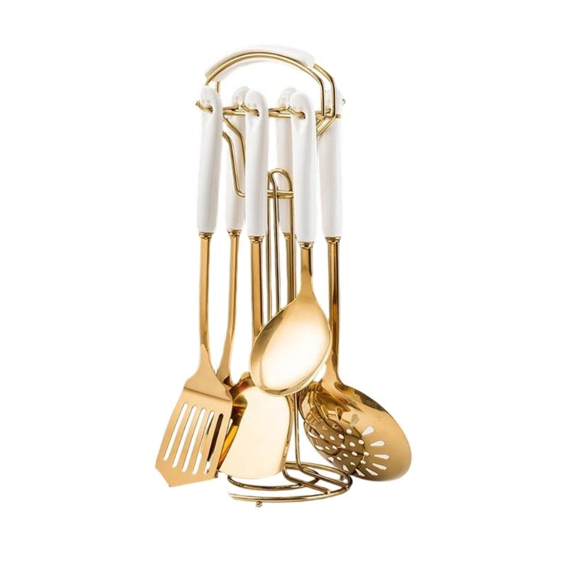 Premium 7 Piece Nonrust Steel Kitchen Utensils Set With Ergonomic Ceramic Handle For Efficient Cooking And Easy Cleaning
