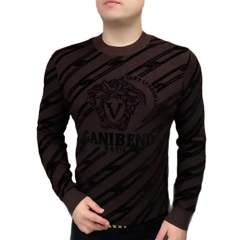 Men's European Fashion Fleece-Lined Sweatshirt, Round Neck, Warm, Lightweight, Versatile, Trendy, Youthful, Casual Base Layer.