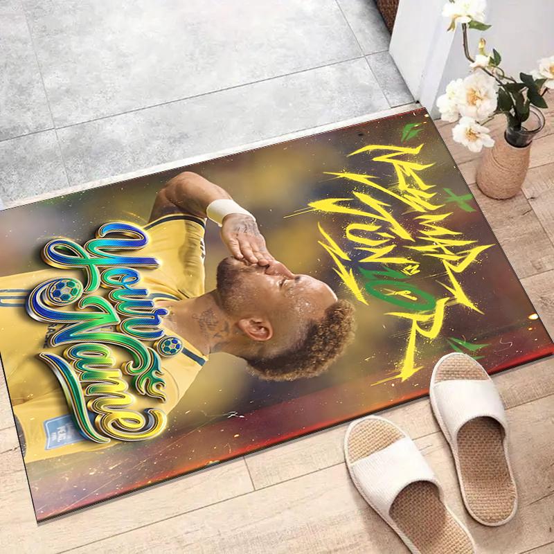 Brazilian football player Design Area Rug Personalized Name- Non-Slip, Soft & Cozy Floor Mat for Living Room, Office - Indoor/Outdoor Carpet