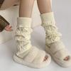 Khaki Brown Retro Cable Knit Leg Warmers for Women - Thick Wool, Diamond Pattern, Milky White Accents, Perfect for Autumn & Winter.
