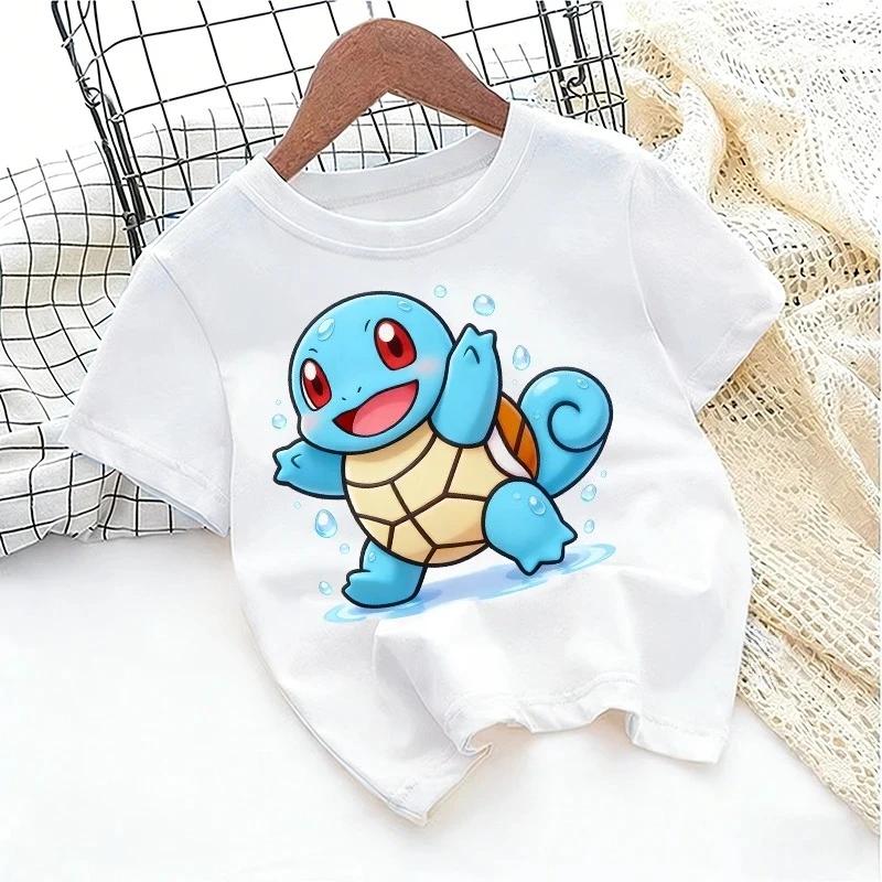 Pokemons White Tshirt Boy Girl Toddler Cute Kids Anime Game Cartoon Casual Streetwear Short Sleeve Childern Clothes Cotton Tops
