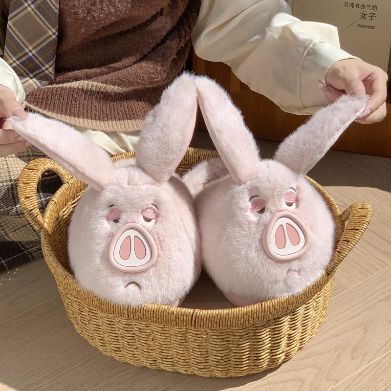 New Cartoon Cute Pig Hair Slippers Autumn and Winter Home Piled Warm Non-slip Shoes Cotton Slippers