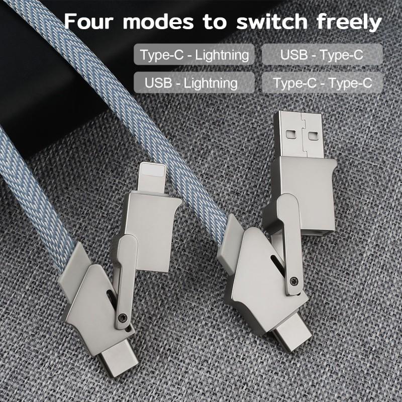 60W Multi-Port Charging Cable 4-in-1 Fast Charger IPhone Android USB-C Devices With Zinc Alloy Housing