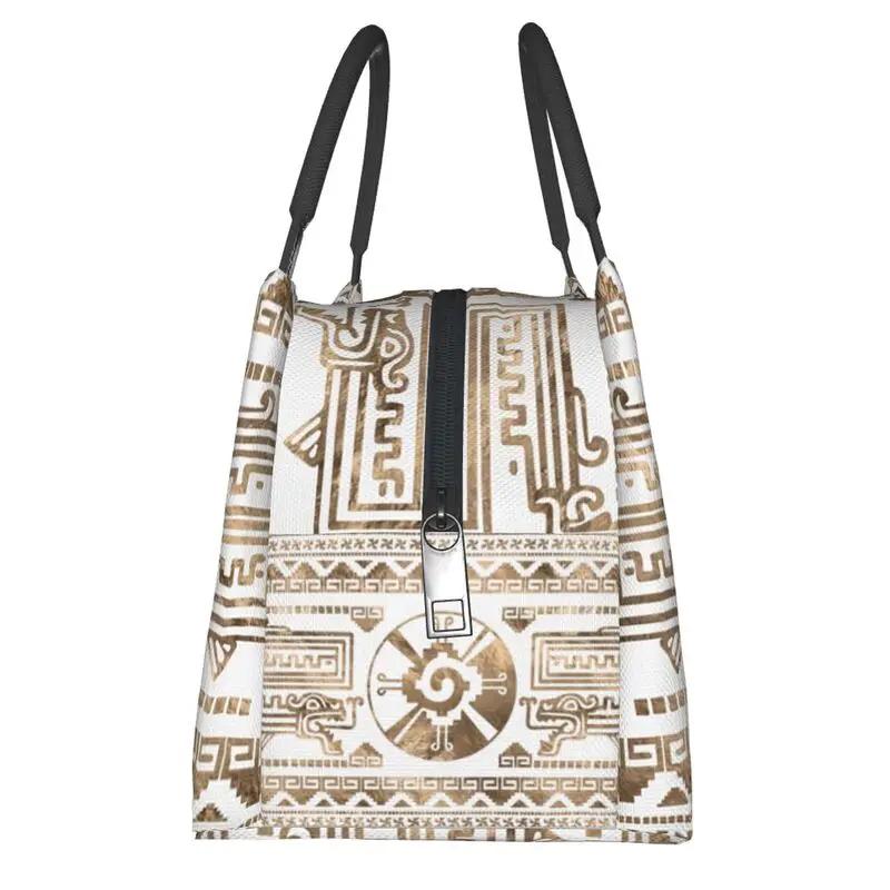 Genti de prânz izolate aur pastel Hunab Ku maia aztec pentru camping, călătorii, cutie de prânz termică cooler etanșă, femei