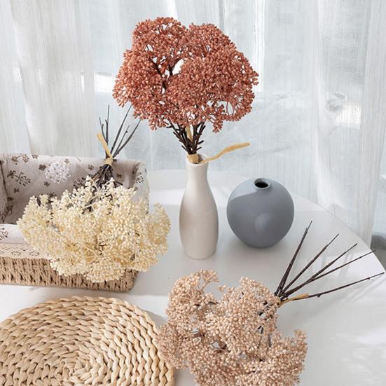 6 Bundles Artificial Aglaia Odorata Branch Realistic Fake Fruits Berries Stem for Home Office Indoor Flower Arrangement Wedding Party Centerpiece