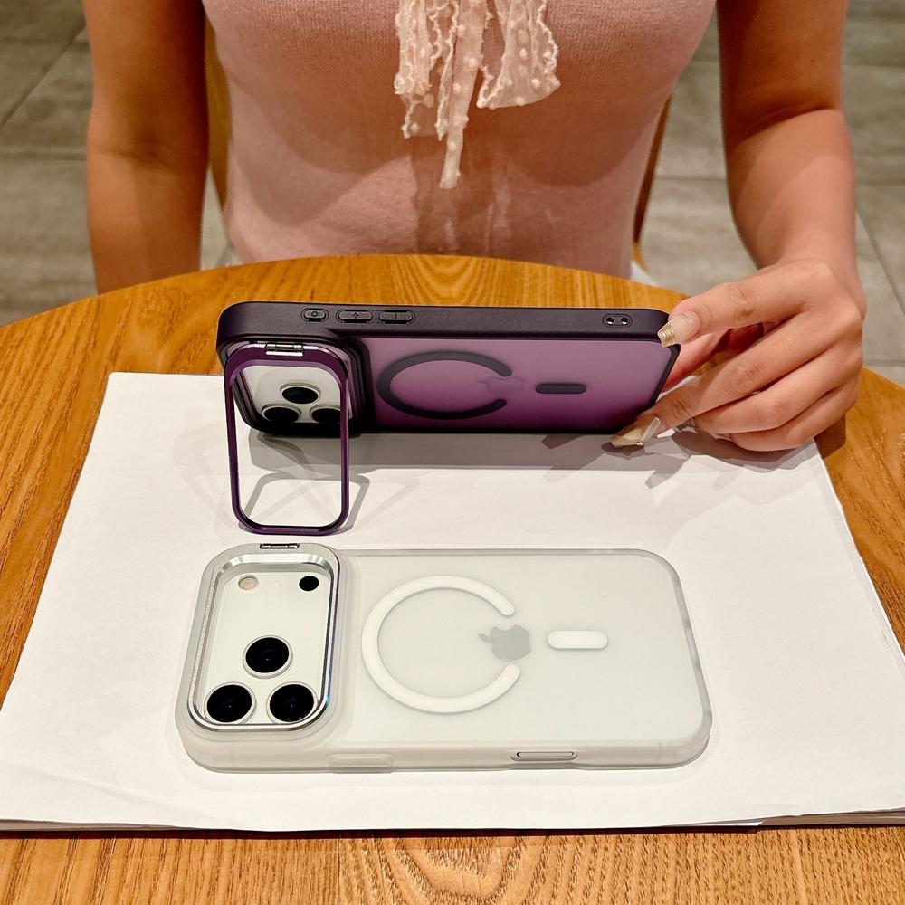 KEYSION Metall-Objektivständer Handyhülle für MagSafe für iPhone 17 Pro Max 17 Air Magnetisch Transparent Matt PC+TPU Stoßfeste Hülle