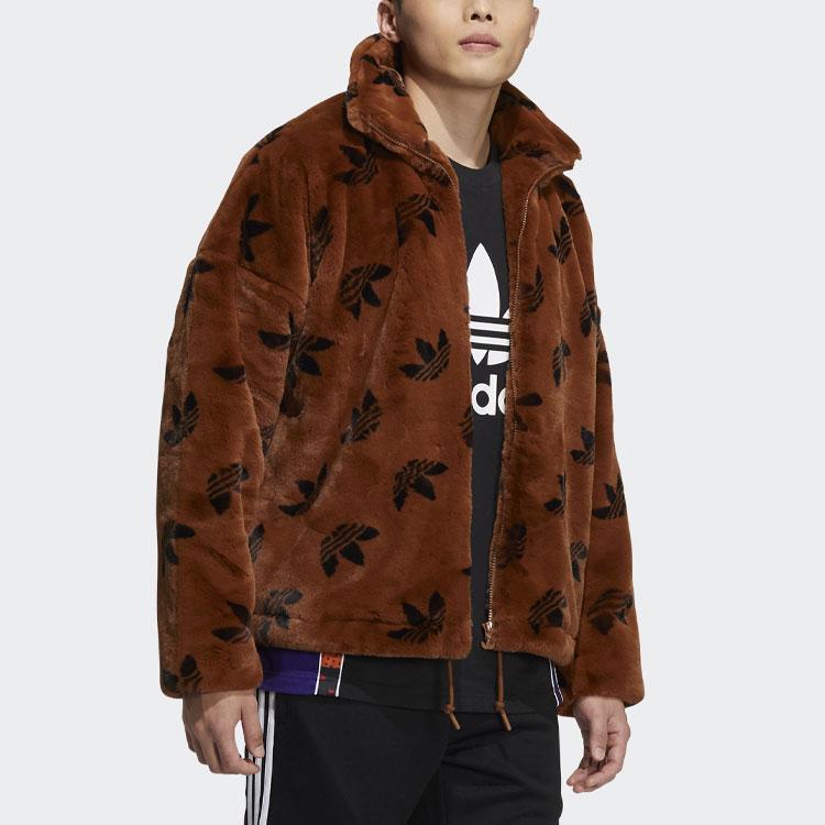 Adidas Trefoil Fleece-Lined Synthetic Fur Sports Jacket - International Size Unisex Outerwear Brown HI4657