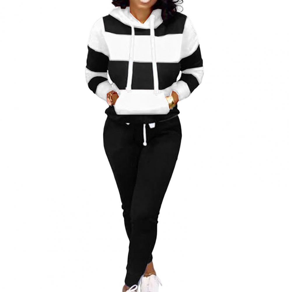 Trendy Two Pieces Set Ankle-banded Women Autumn Tracksuit Elastic Waist Pullover Women Hoodie Pants Set for Home