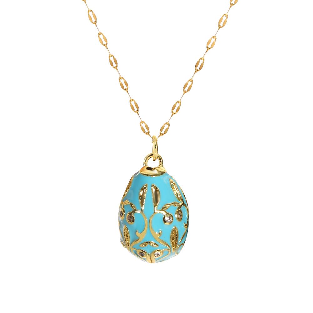 AENSOA Bunte Emaille Ostereier Anhänger Halsketten für Frauen Guilloche Medaillon Ei Strassstein Charm Halskette Gold Farbe Schmuck