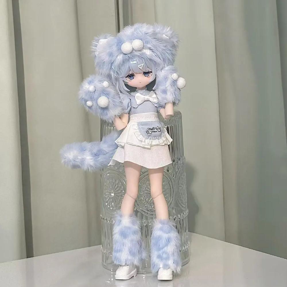 For 1/8 1/12 OB11 BJD Doll Clothes Set - Winter Plush Maid Outfit Cute Warm Doll Dress Up Accessories (Only Clothes)