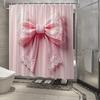 1Pc Vintage Bridal Shower Curtain - Elegant Pink Bow With White Lace Embroidery, Polyester Fabric Bathroom & Patio Decor