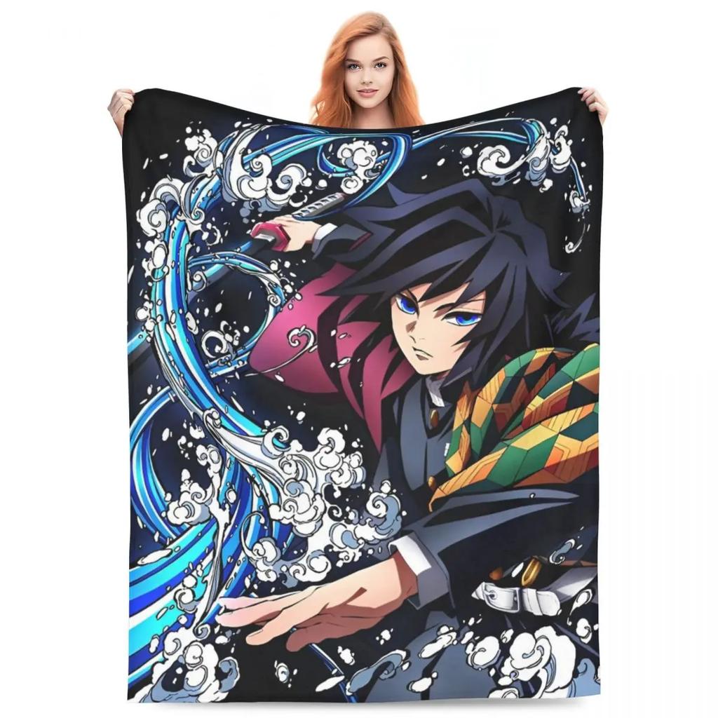 Water Hashira Giyu Tomioka Blankets Coral Fleece Plush Anime Demon Slayer Super Soft Throw Blanket for Car Sofa Couch Bedspread