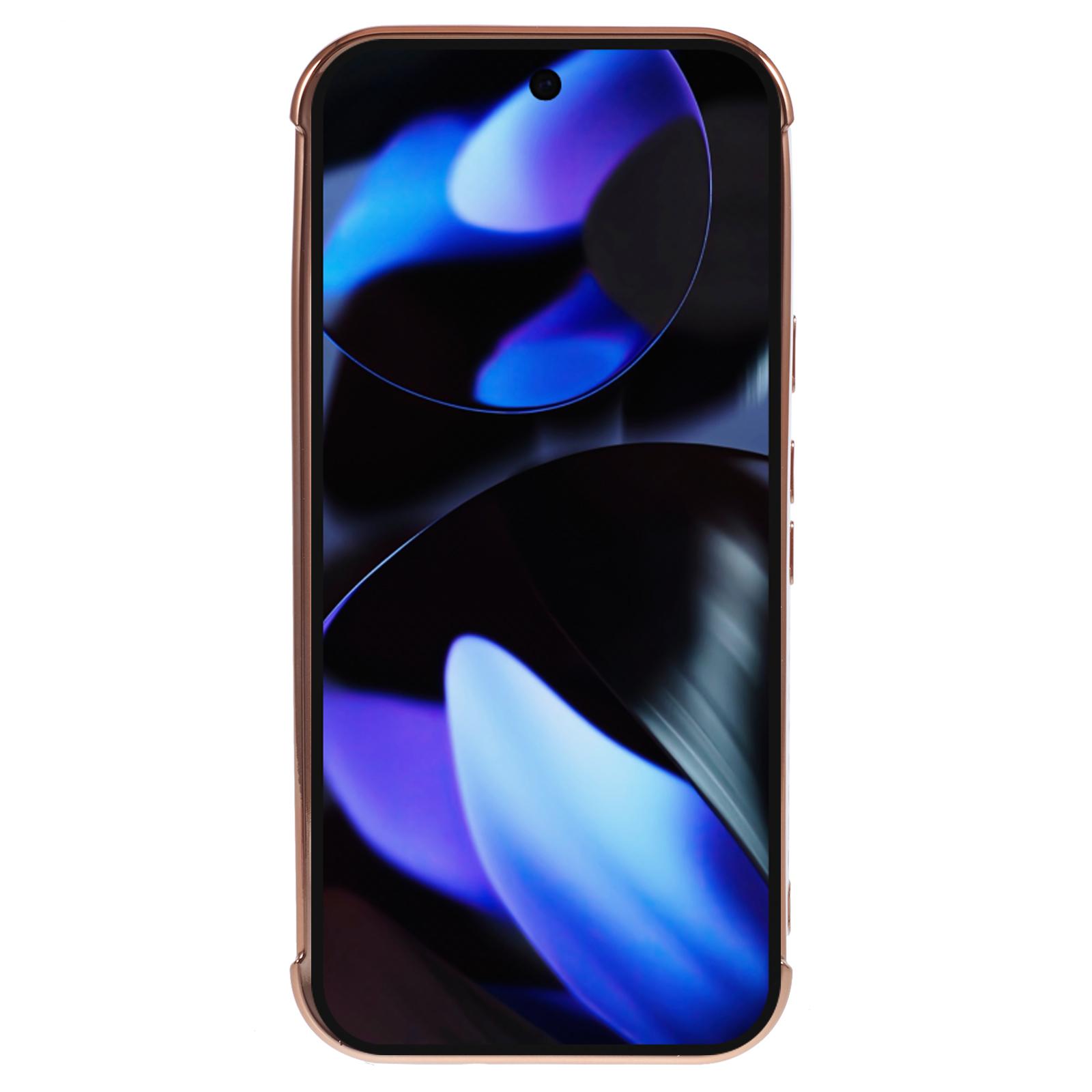 

For Google Pixel 9/Pixel 9 Pro Case Compatible with MagSafe Electroplated TPU Phone Cover Hollow Love Hearts Blue