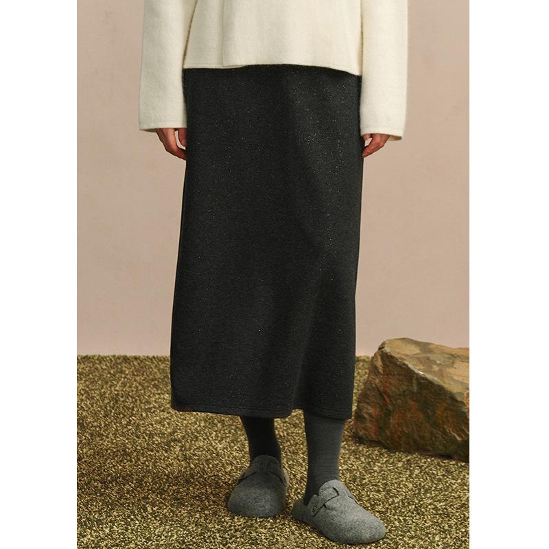 

2025 Autumn/Winter Women s Simple Literary Lambswool Midi Pencil Skirt S чёрный