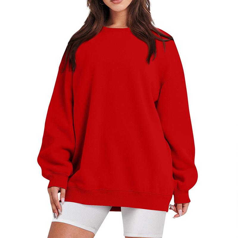 Unisex Crew Neck Long Sleeve Loose Fit Casual Top Solid Color Basic Sweatshirt Korean Fashion Pullover Blouse